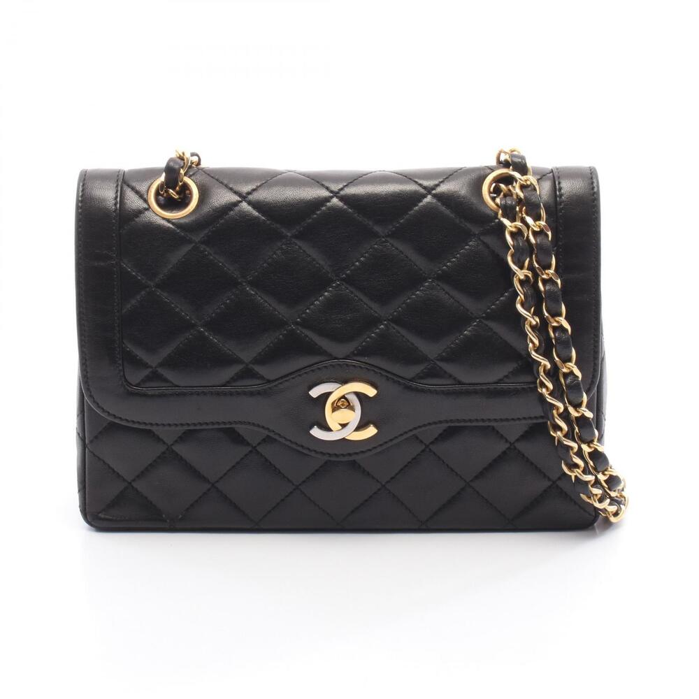 Chanel Matelasse Paris Limited Edition Double Flap Shoulder Bag Leather Black